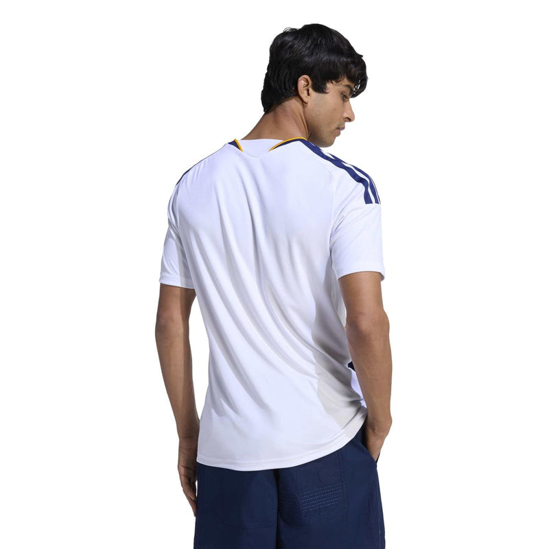 Men's LA Galaxy replica home jersey back view, white with navy and yellow collar trim