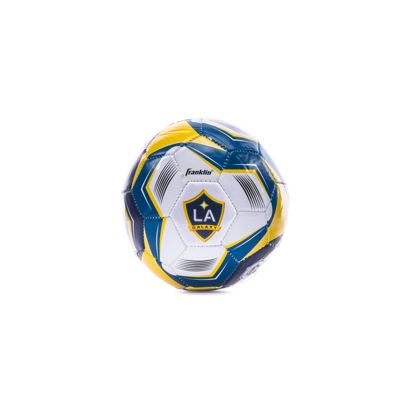 Mini soccer ball with LA Galaxy crest, Franklin logo, white, blue, and yellow panels