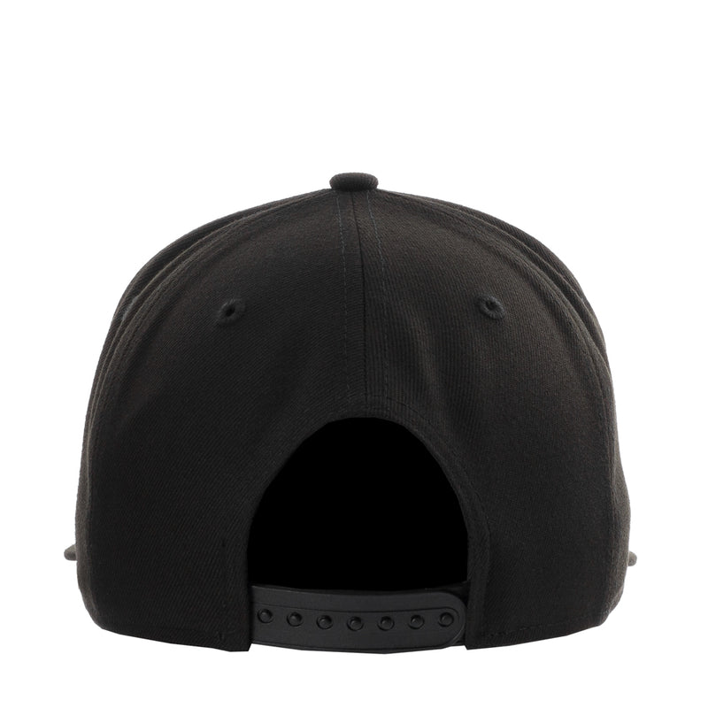 Black baseball cap with open back and adjustable strap