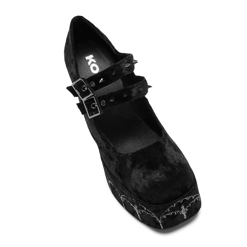 Lady Menace Grunge Crushed Velvet Heels - Black - Top View