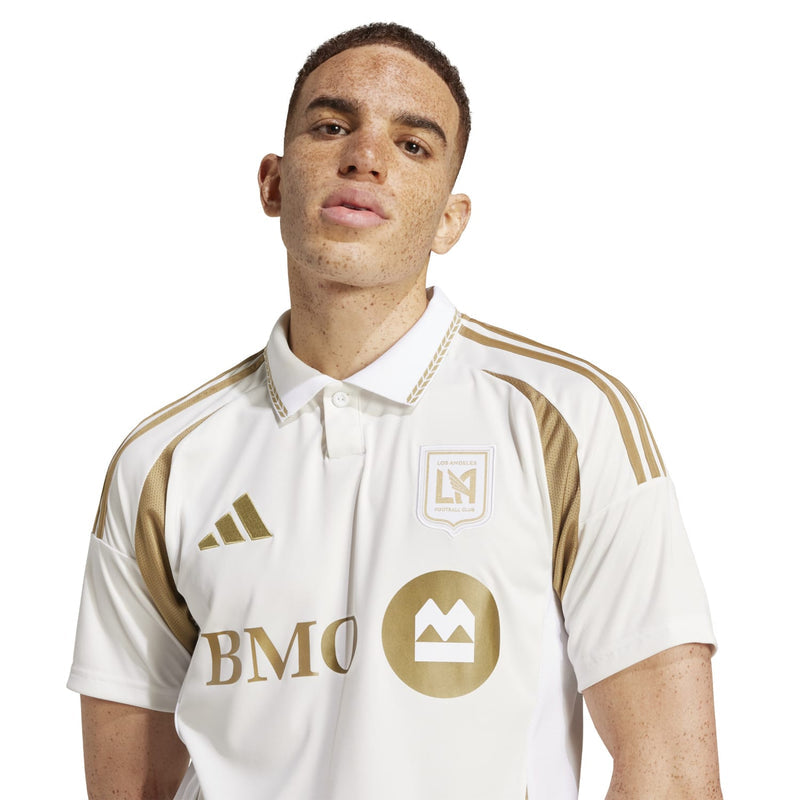 White men’s away jersey with gold shoulder stripes, BMO sponsor, and LAFC badge