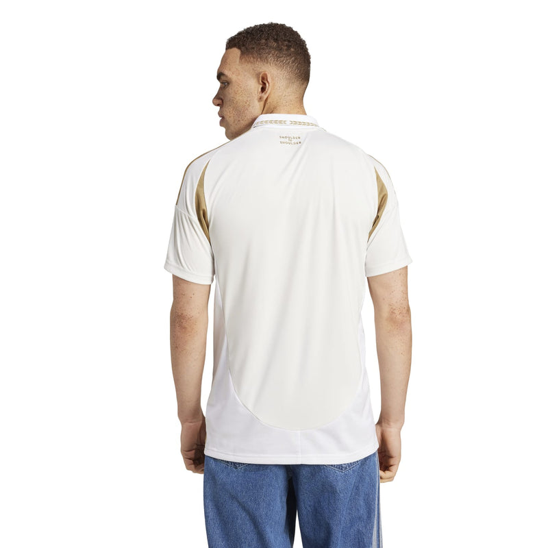 White men’s replica away jersey back view with gold side shoulder stripes