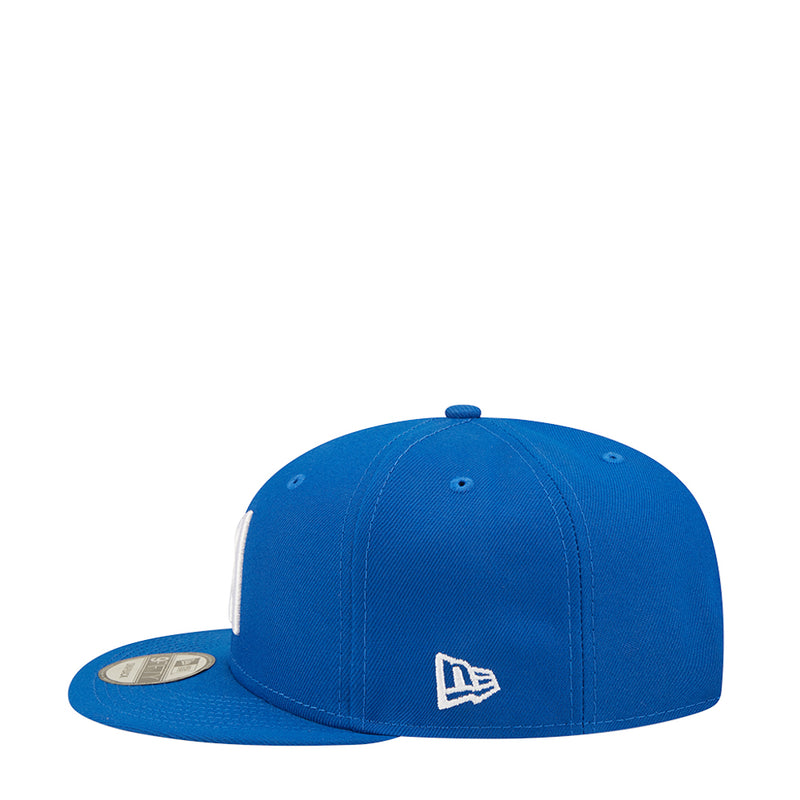 Blue baseball cap with New Era logo patch on side
