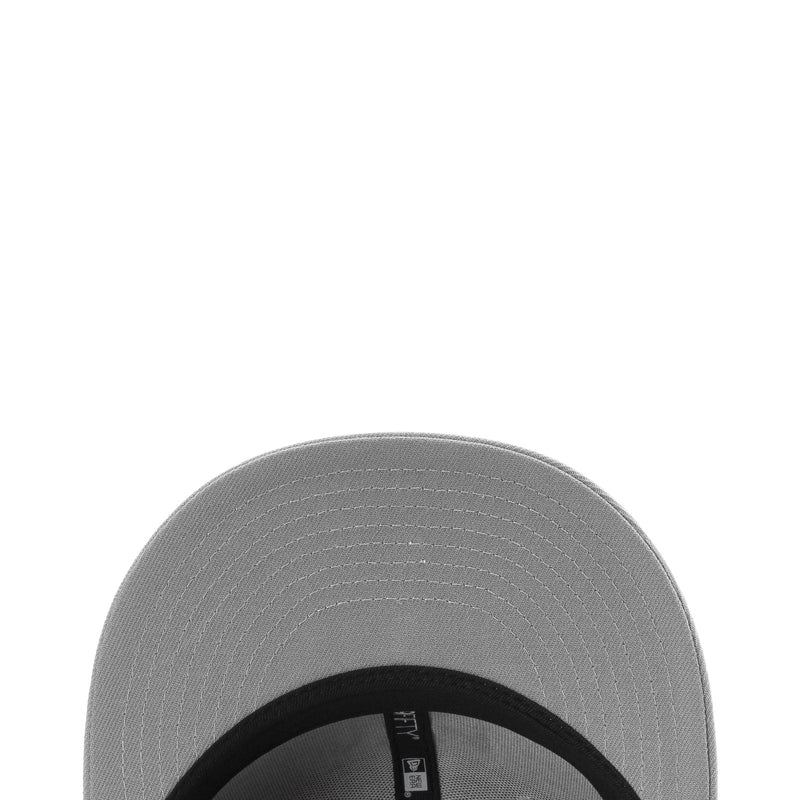 Gray baseball cap underside with black inner band and stitched ventilation