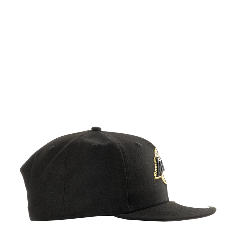 Black Lakers logo baseball cap with curved brim and gold side patch