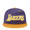 Two-tone satin cap: purple crown, gold brim, Lakers front logo