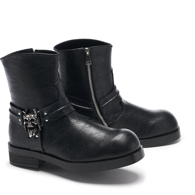 Legion Men's  Stacked Hardware Biker Boots - Vintage Black - Front 3/4 View