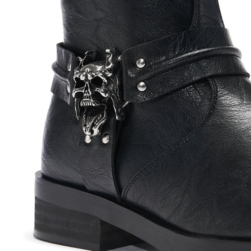 Legion Men's  Stacked Hardware Biker Boots - Vintage Black - Detail View