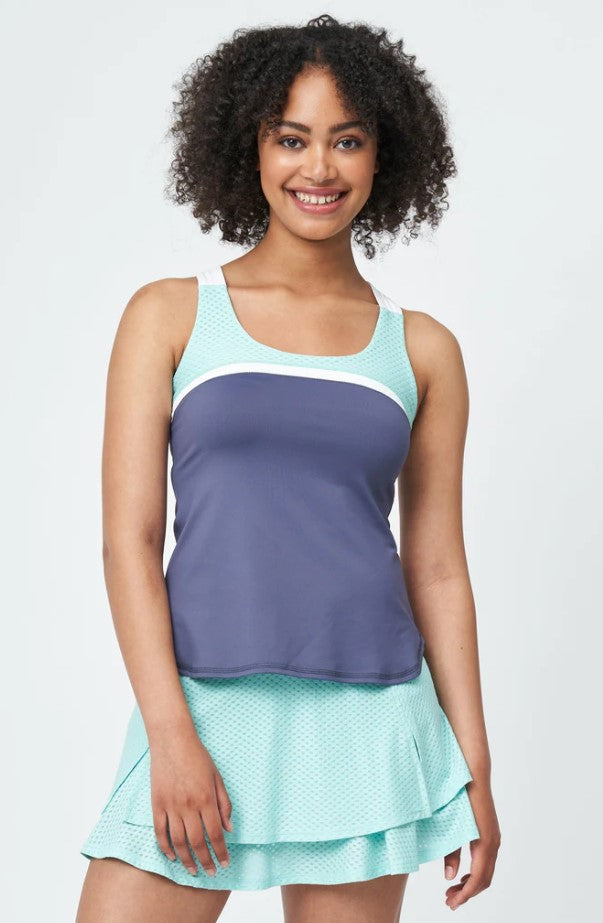 Lija Women's Elite Upside Tank in Steel/Aqua/White