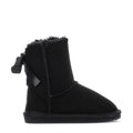 Black toddler ankle boot with faux-fur cuff and side bow detail
