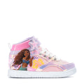 Kids high-top sneakers, pink/purple with mermaid print, star and lace-up