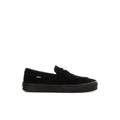 Kids' black Vans slip-on loafer with strap and low-profile rubber sole