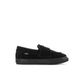 Black toddler loafer shoe with side strap and low rubber sole