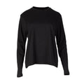Women's black long-sleeve crewneck tee, front view