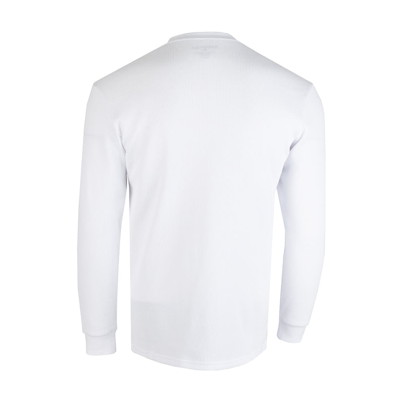 Men's long-sleeve solid thermal shirt, white crew neck back