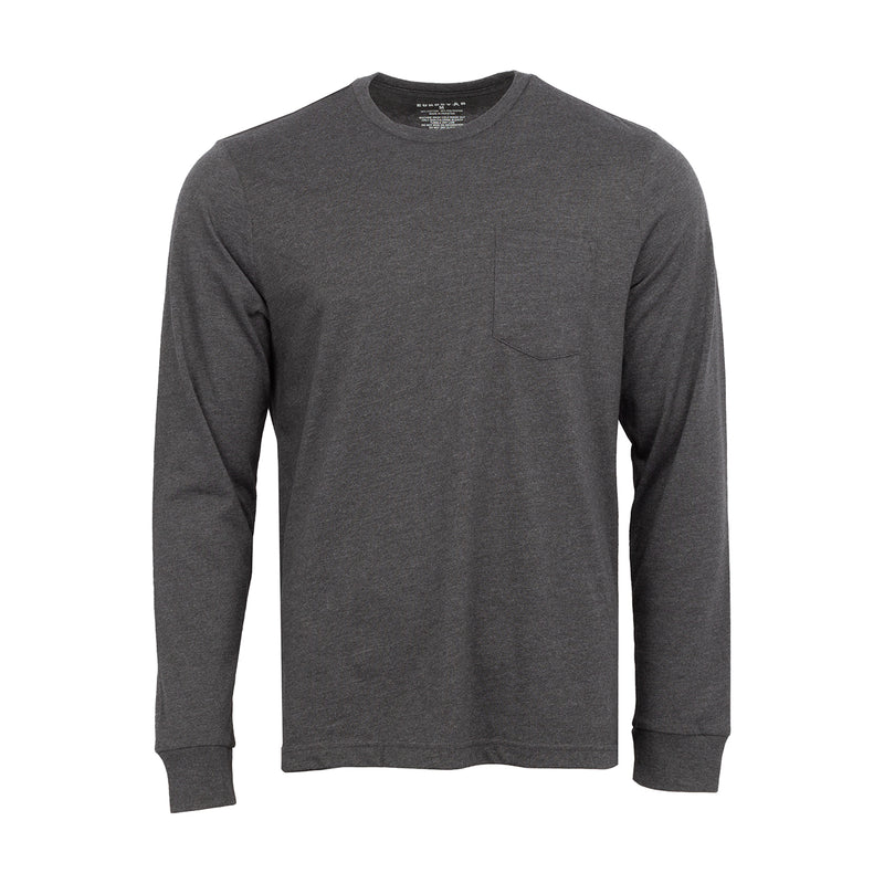 Charcoal grey long-sleeve work shirt with crew neck and chest pocket