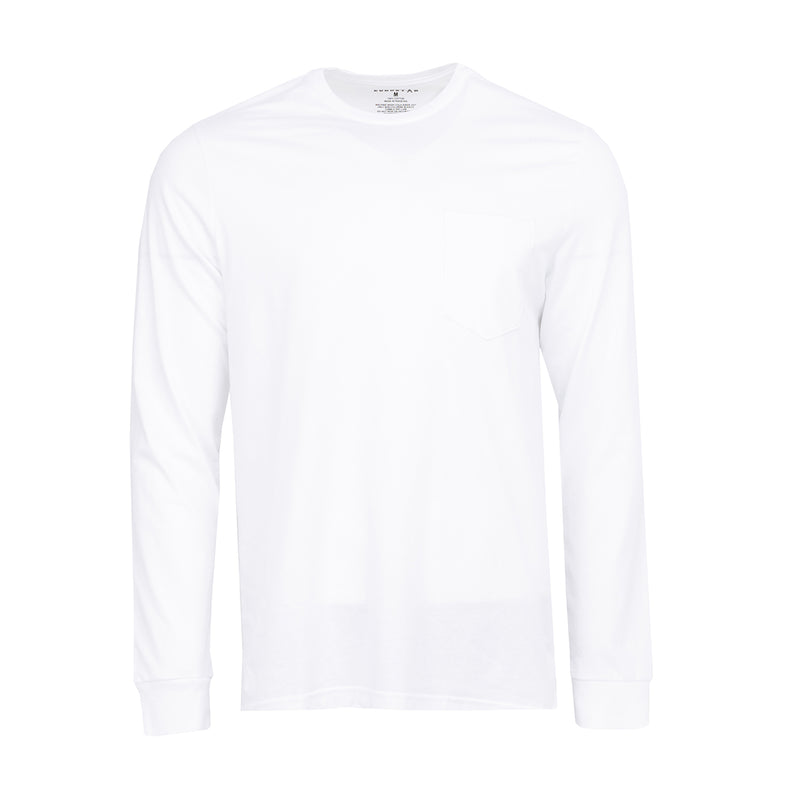 White men’s long-sleeve work shirt with crew neck and straight hem