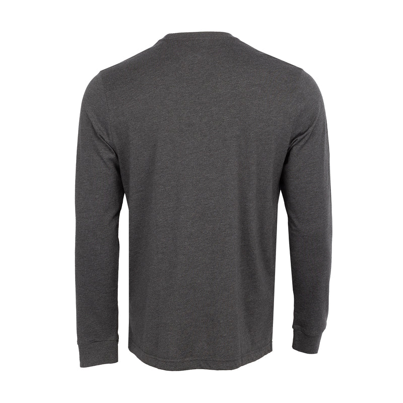 Charcoal grey long-sleeve work shirt, back view