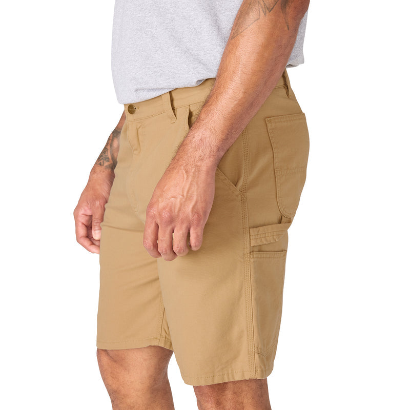 Dark khaki shorts with side utility pocket and relaxed fit