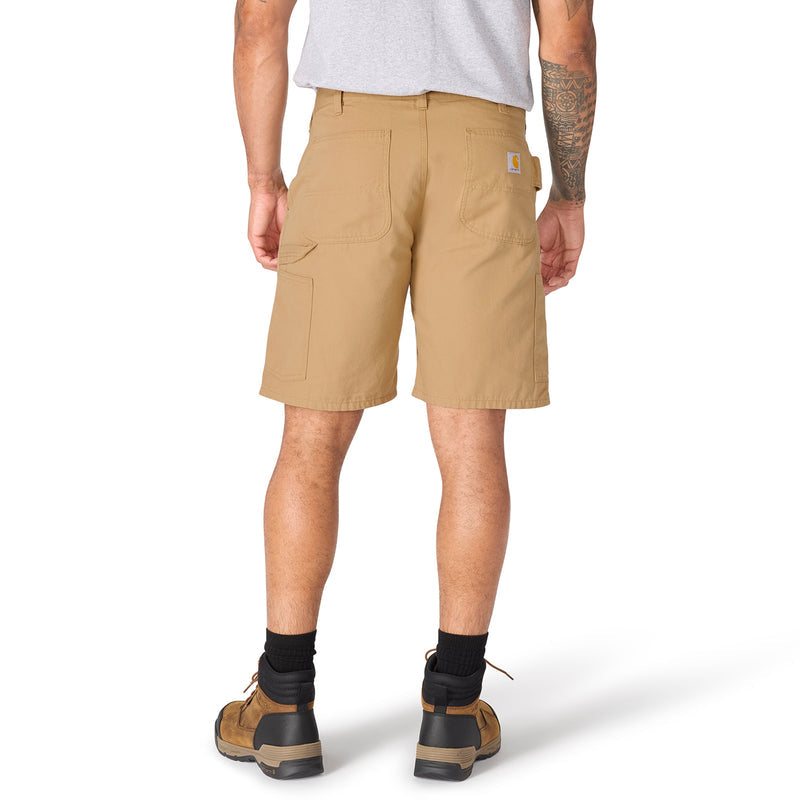 Dark khaki shorts back view with belt loops and back patch pockets