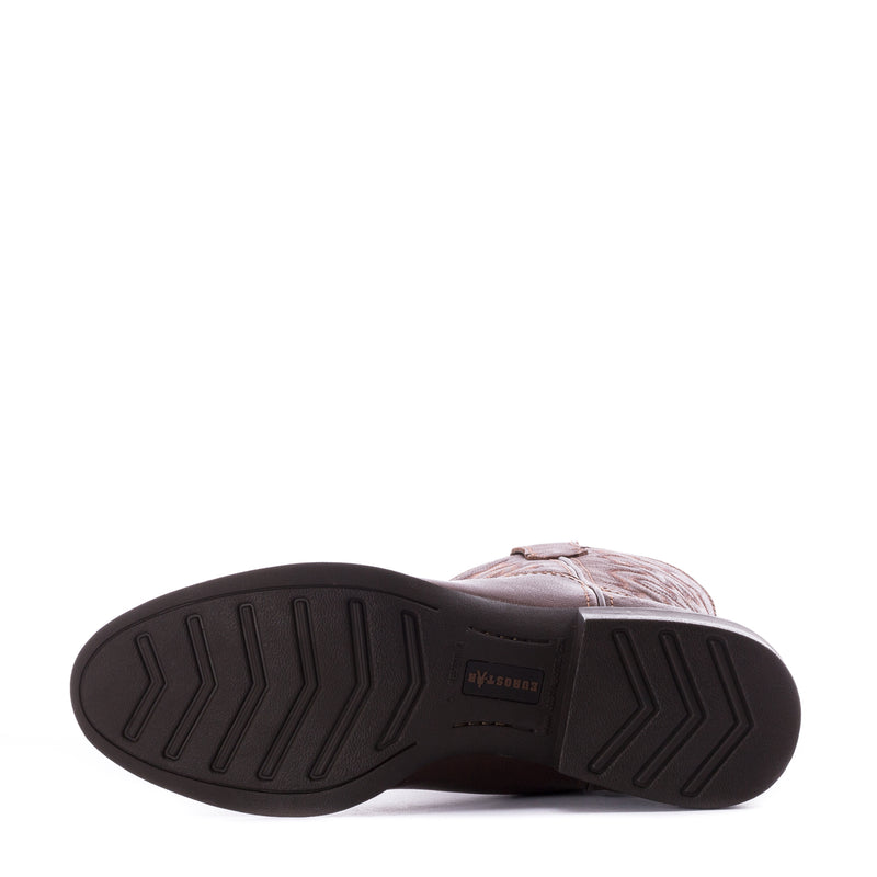 Cowboy boot outsole with dark tread and stitched upper edge.