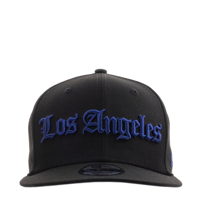 Black baseball cap with blue Los Angeles embroidery