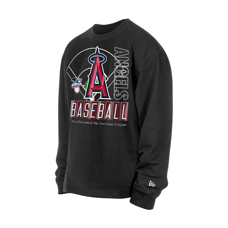 Men's black long-sleeve crewneck with Los Angeles Angels baseball graphic on front
