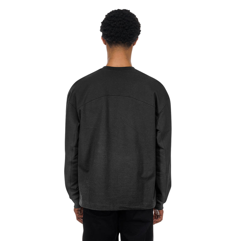 Men's black long-sleeve crewneck, plain back with no visible graphic