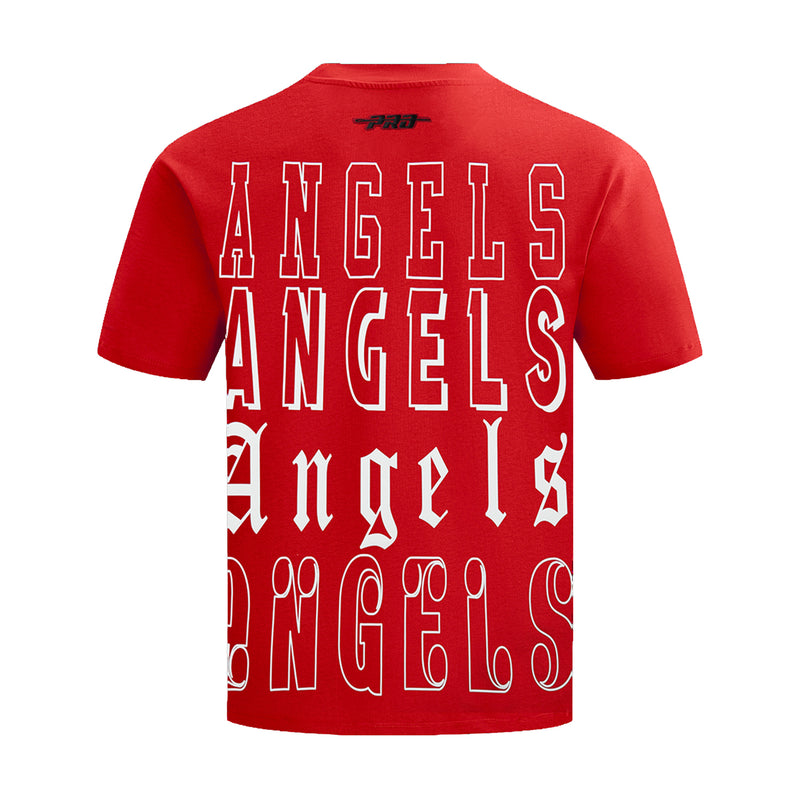 Men's red Los Angeles Angels crewneck tee with large back 'ANGELS' lettering