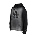 Men's faded black hoodie with LA logo, front pocket, drawstring hood