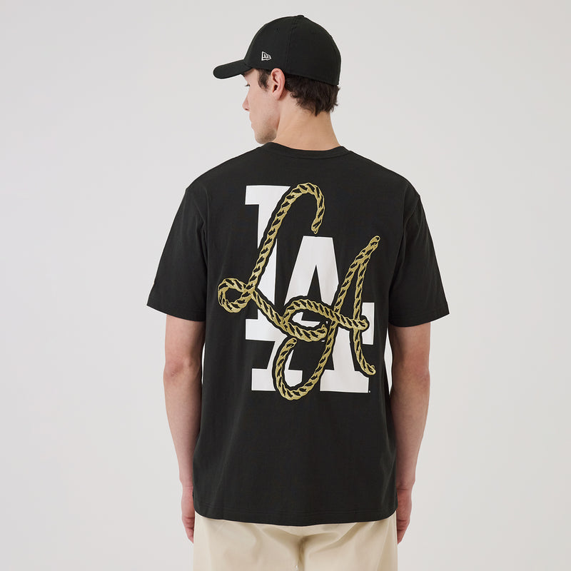 Men's black T-shirt with large back LA monogram and rope graphic