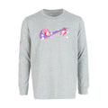 Youth long-sleeve boxy tee, heather gray, front graphic print