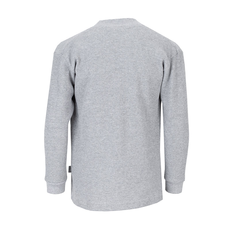 Youth heather gray thermal long-sleeve shirt, crew neck back view