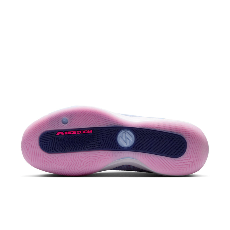 Men's sneaker outsole view with pink rubber tread and dark non-slip forefoot