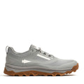 GORUCK grey rucking shoe with rugged brown sole, side view on white background