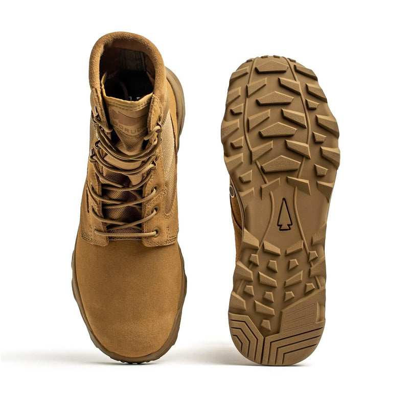 GORUCK brown rucking boot with rugged tread sole on white background