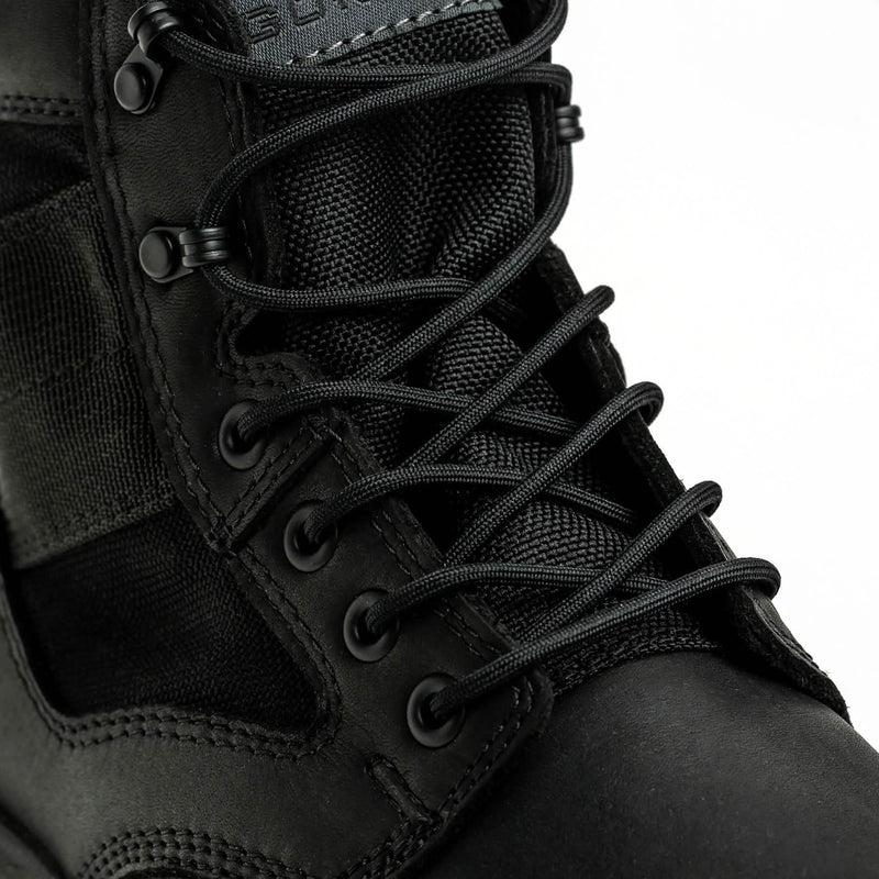 GORUCK black tactical boot close-up with durable laces and rugged stitching detail