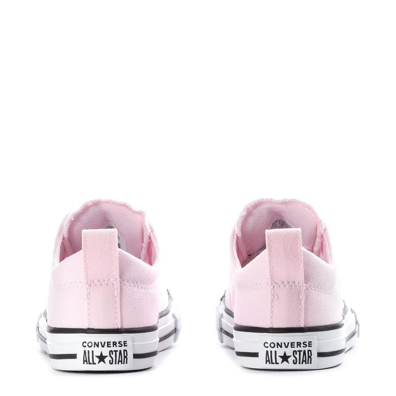Kids pink Converse sneakers, heel backs with All Star logo on rubber sole