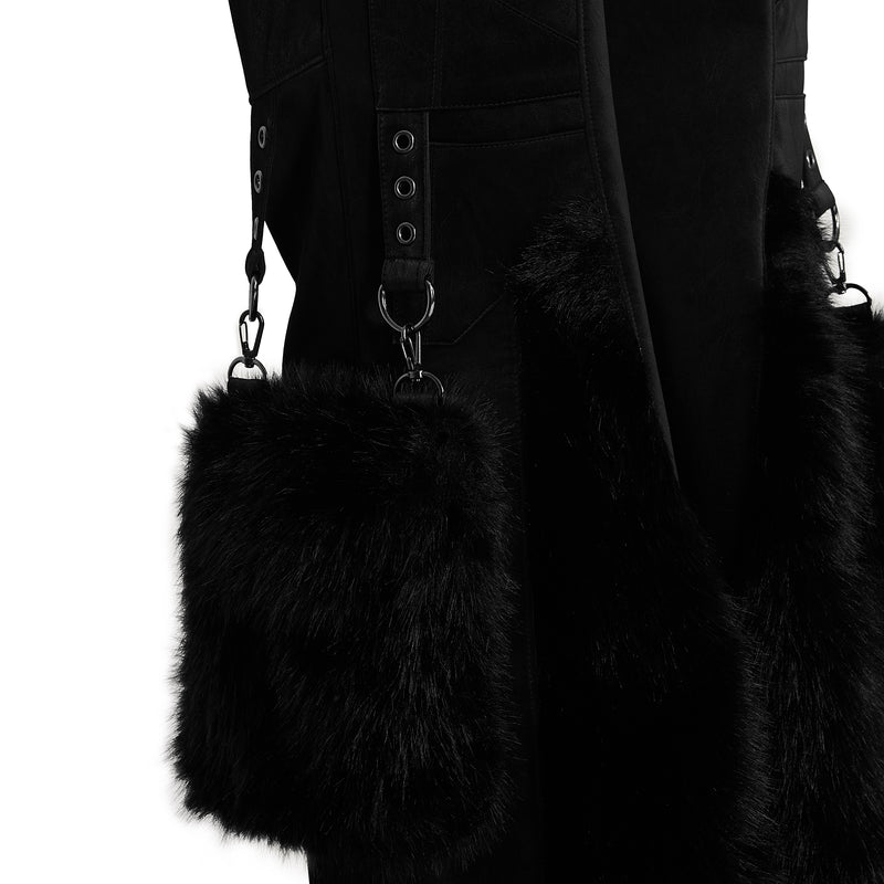 Black fur pockets with a strap on a white background