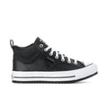 Men's black high-top boot, white laces and rubber toe cap