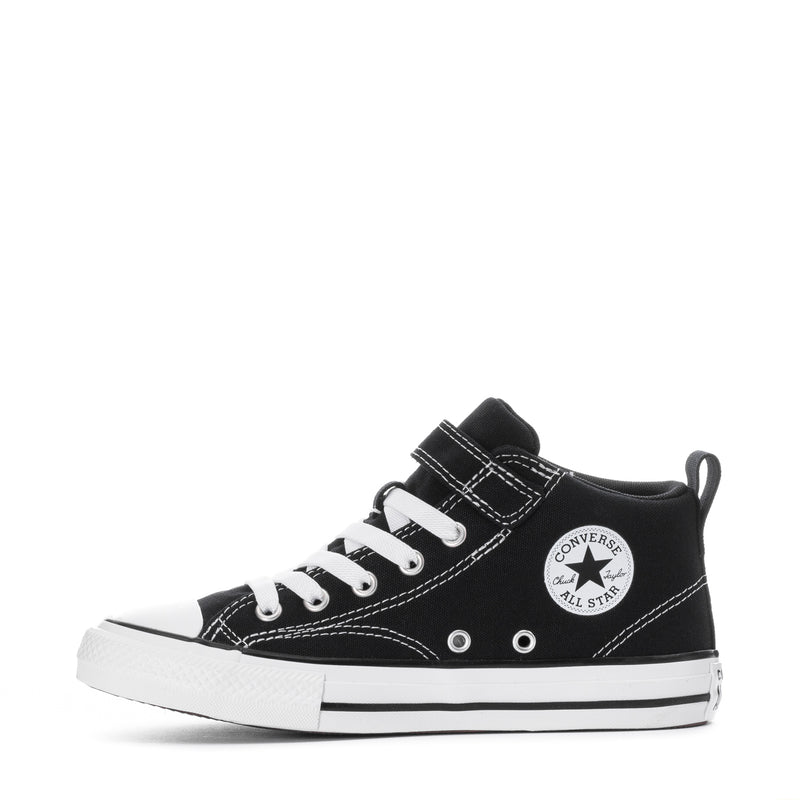 Kids black high-top sneakers with white laces and side star patch