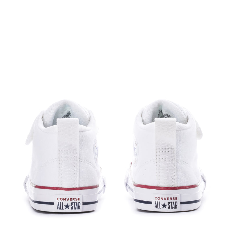 Toddler white high-top sneakers with heel tab and Converse All Star logo