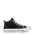 Youth black Converse All Star hi-top sneaker with white laces and rubber toe cap