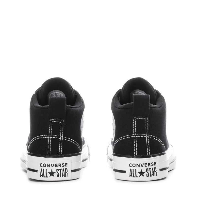 Youth black Converse All Star hi-top sneakers, rear view with All Star logo