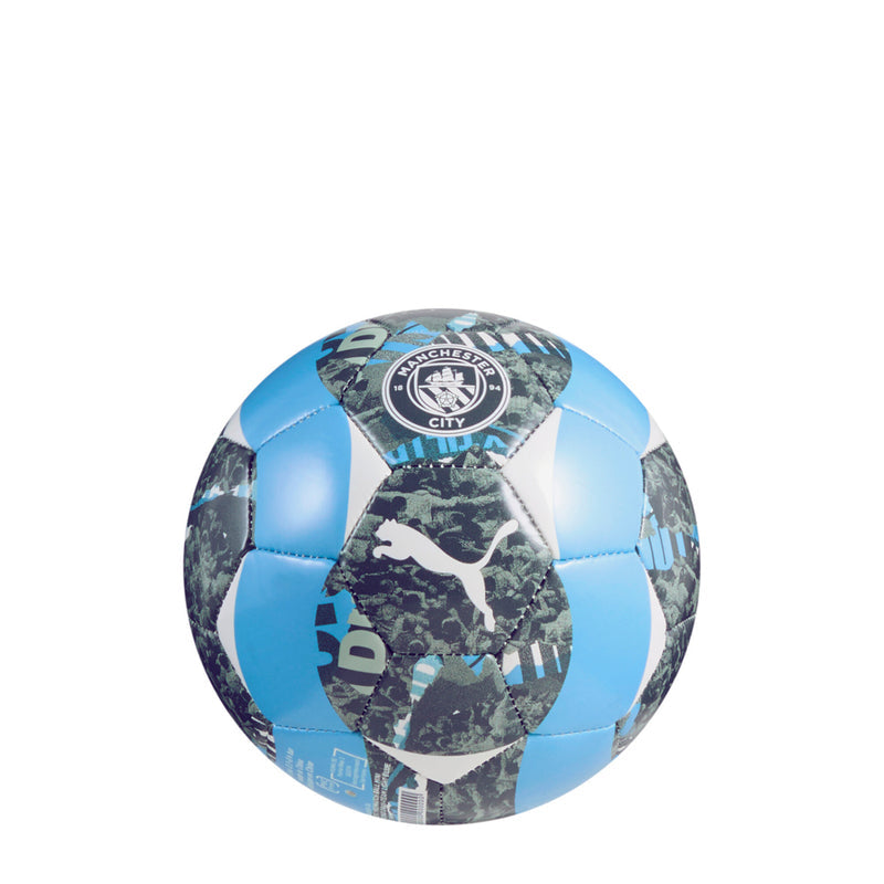 Manchester City pre-match mini soccer ball with light blue panels and camo Puma badge