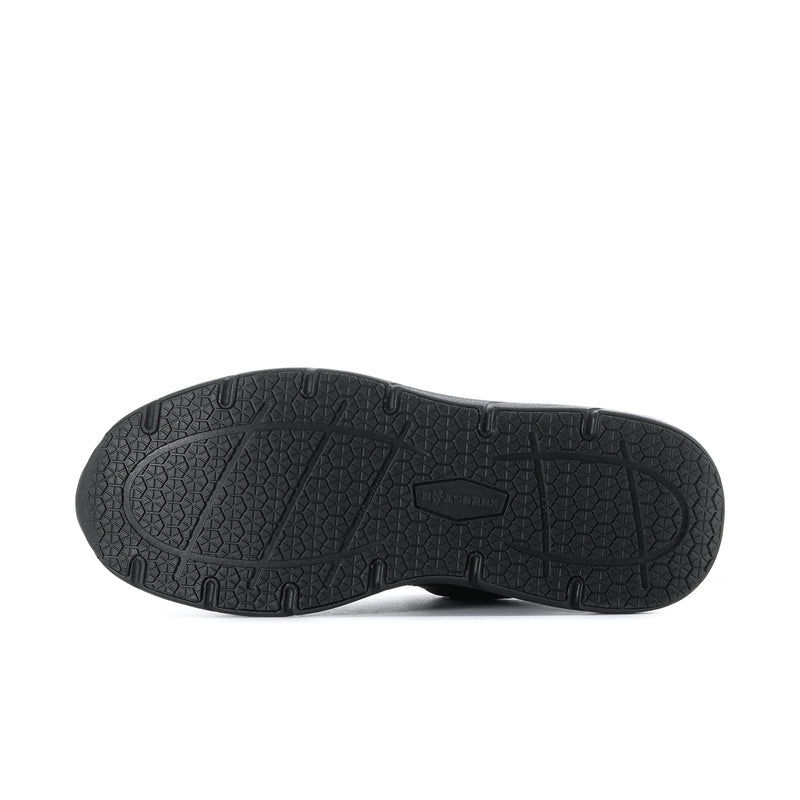 Men's black sneaker outsole with patterned tread and raised rubber sections