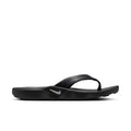 Women’s black thong sandals with curved sole and thick strap