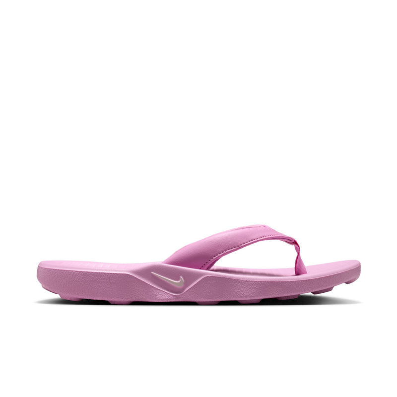 Light magenta thong sandals with V-shaped toe post and cushioned footbed