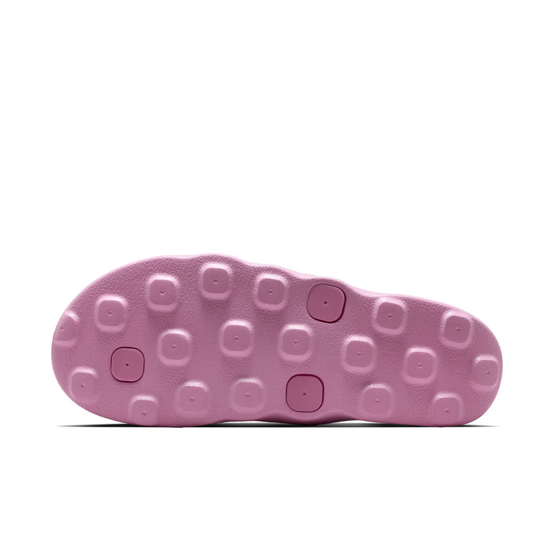 Light magenta thong sandal outsole with patterned grip and raised tread dots