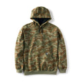 Men's camo sweatshirt hoodie in army green with drawstring hood and front kangaroo pocket